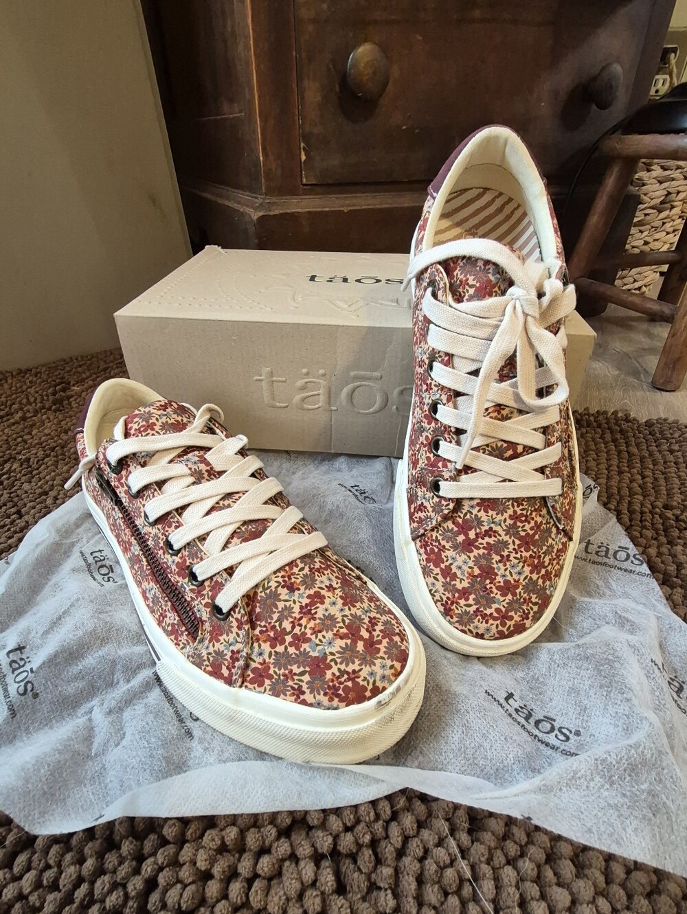 Taos Floral Lace-Up Sneakers in Red Multi